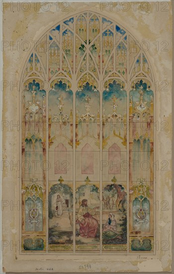Chapel Window. John La Farge (American, 1835-1910). Watercolor with gouache over graphite; framing lines in black ink; sheet: 71.9 x 44.1 cm (28 5/16 x 17 3/8 in.); image: 63.5 x 35.5 cm (25 x 14 in.).