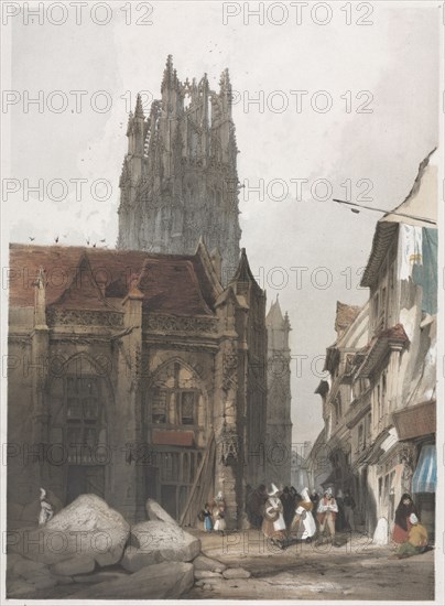 Picturesque Architecture in Paris, Ghent, Antwerp, Rouen:  St. Laurent, Rouen, France, 1839. Thomas Shotter Boys (British, 1803-1874). Lithograph