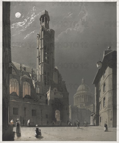 Picturesque Architecture in Paris, Ghent, Antwerp, Rouen:  St. Etienne du Mont and the Pantheon, Paris, 1839. Thomas Shotter Boys (British, 1803-1874). Lithograph