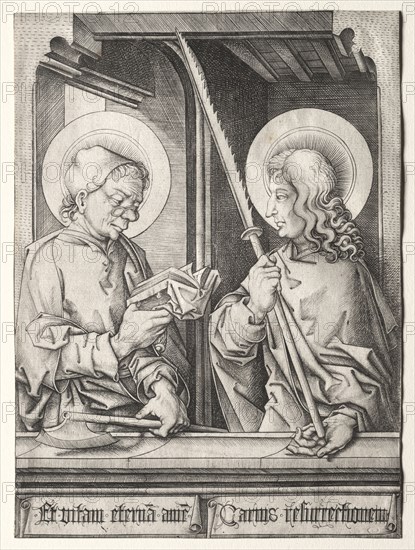 The Twelve Apostles at Gothic Windows:  St. Matthias and St. Judas Thaddaeus. Israhel van Meckenem (German, c. 1440-1503). Engraving