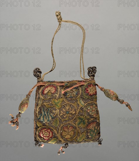 Purse, early 1600s. England, early 17th century. Embroidery; silk and silver filé on linen ground; overall: 29.5 x 22 cm (11 5/8 x 8 11/16 in.)