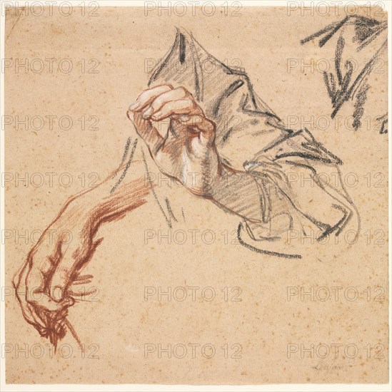 Study of Hands (recto); Sketch of a Hand (verso), 1700s. Pierre Lenfant (French, 1704-1787). Red and black chalk heightened with white chalk; sheet: 20.1 x 20.4 cm (7 15/16 x 8 1/16 in.).