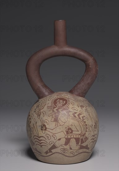 Vessel  with Running Figures, 450-550. Peru, North Coast, Moche style (50-800). Earthenware with colored slips; overall: 29 x 15.6 cm (11 7/16 x 6 1/8 in.).