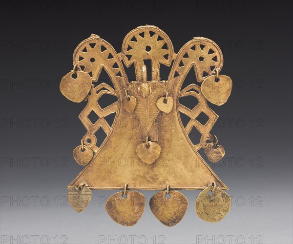 Bird Pendant , c. 900-1550. Central Colombia, Muisca style, 10th-16th century. Cast gold; overall: 11.7 x 10 x 2.9 cm (4 5/8 x 3 15/16 x 1 1/8 in.).