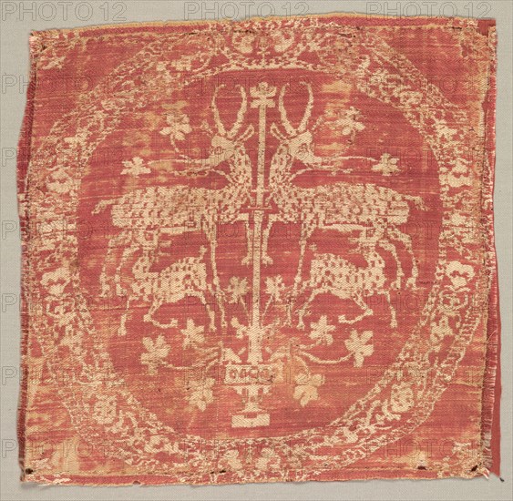 Square Ornament from a Tunic, 8th century. Egypt or Syria, Umayyad period, 8th century. Compound twill weave, silk; average: 23.5 x 24.2 cm (9 1/4 x 9 1/2 in.)