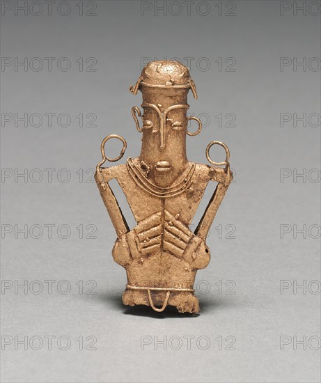 Tunjos (Votive Offering Figurine), c. 900-1550. Colombia, Muisca style, 10th-16th century. Cast gold; overall: 5.6 x 3.1 x 0.9 cm (2 3/16 x 1 1/4 x 3/8 in.).