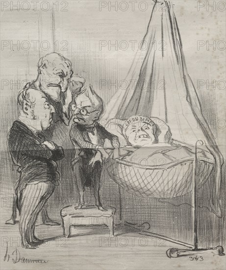 Published in le Charivari (13 November 1851): Actualities: Decidedly, she is very ill!..., 1851. Honoré Daumier (French, 1808-1879). Lithograph; sheet: 36.2 x 25.1 cm (14 1/4 x 9 7/8 in.); image: 36.2 x 21.8 cm (14 1/4 x 8 9/16 in.)