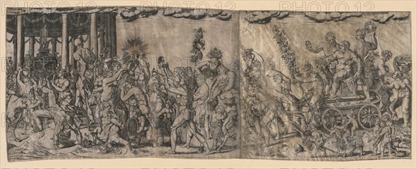 Bacchanalian Scene, late 1500s-early 1600s. Francesco Bertelli (Italian). Engraving; sheet: 30.6 x 79.7 cm (12 1/16 x 31 3/8 in.); platemark: 30 x 79.4 cm (11 13/16 x 31 1/4 in.).