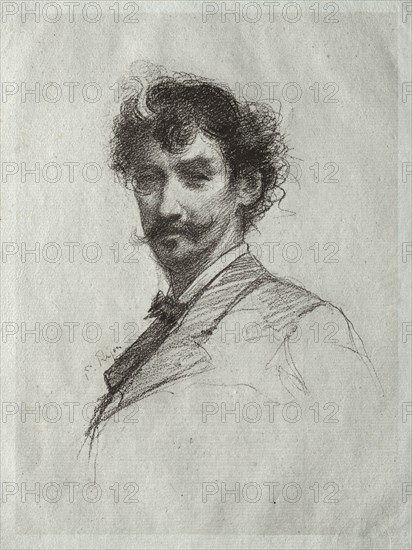 James McNeill Whistler with White Lock and Monocle. Paul Rajon (French, 1842/43-1888). Softground etching