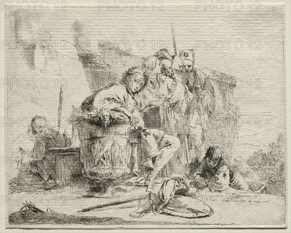 Various Caprices:  Young Man Seated, Leaning Against an Urn. Giovanni Battista Tiepolo (Italian, 1696-1770). Etching