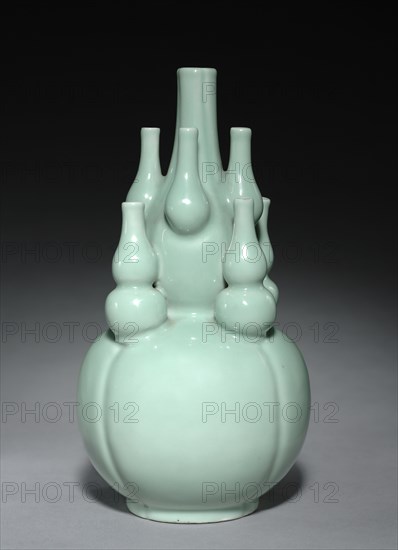 Double-gourd Shaped Bottle, 1736-1795. China, Qing dynasty (1644-1911), Qianlong mark and reign (1736-1795). Porcelain with celadon glaze; overall: 22.6 cm (8 7/8 in.).