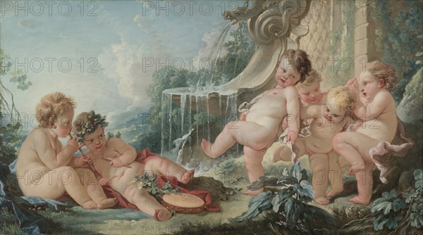 Music and Dance and Cupids in Conspiracy , 1740s. François Boucher (French, 1703-1770). Oil on canvas; framed: 77.5 x 131.5 x 6 cm (30 1/2 x 51 3/4 x 2 3/8 in.); unframed: 69 x 123 cm (27 3/16 x 48 7/16 in.).