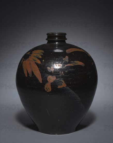 Jar, 1100s-1200s. Northern China, Jin dynasty (1115-1234). Glazed stoneware with black slip and iron-brown painted decoration; overall: 30.2 cm (11 7/8 in.).