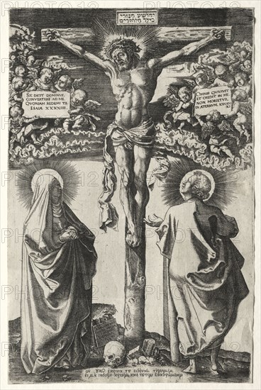 Christ on the cross between the virgin and St. John, 1542. Hans Brosamer (German, c. 1500-1554). Engraving