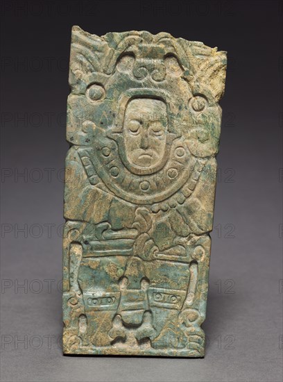 Pendant Plaque, c. 500-700. Mexico, Oaxaca, Zapotec, 6th-8th Century. Jade; overall: 15.1 x 7.3 x 0.7 cm (5 15/16 x 2 7/8 x 1/4 in.).