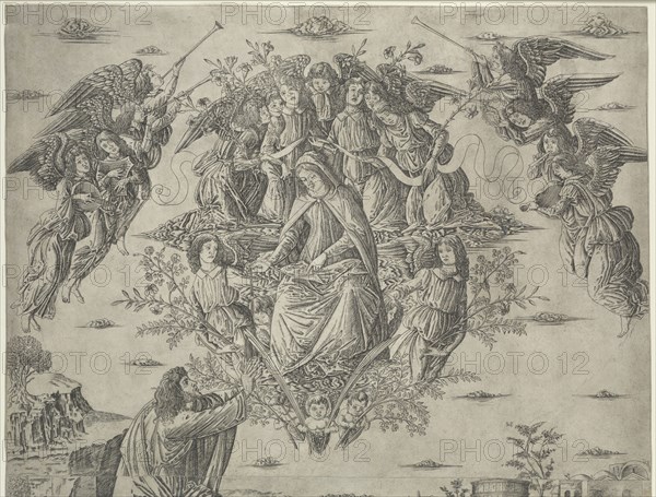 The Assumption of the Virgin, c. 1495. Francesco Rosselli (Italian, 1448-before 1513). Engraving printed on two sheets from two plates