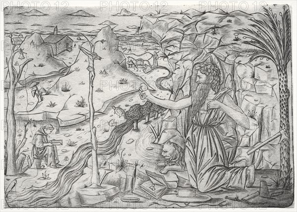 St. Jerome in Penitence, c. 1480-1500. Italy, Florence or Northern Italy, 15th century. Engraving