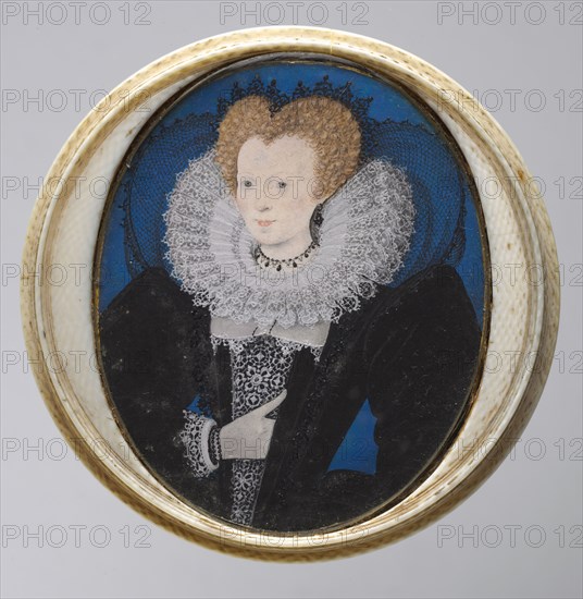 Portrait of a Woman, 1590s. Studio of Nicholas Hilliard (British, c. 1547-1619). Watercolor on vellum in original turned ivory case; diameter of frame: 6.9 cm (2 11/16 in.); sight: 6.4 x 5.1 cm (2 1/2 x 2 in.).