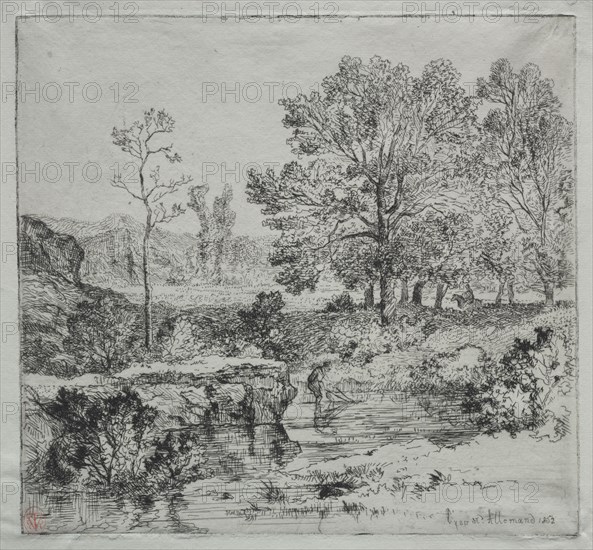 The Edge of the Forest.  The Shrimp Fisherman, 1852. Louis Hector François Allemand (French, 1809-1886). Etching; sheet: 18.6 x 19.6 cm (7 5/16 x 7 11/16 in.); plate: 15.8 x 17.1 cm (6 1/4 x 6 3/4 in.).