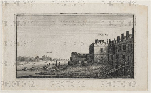 Whitehall from the River, with Lambeth in the Distance. Wenceslaus Hollar (Bohemian, 1607-1677). Etching