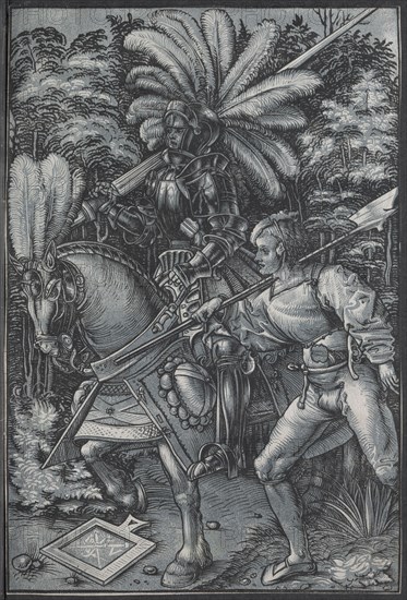 The Knight and  Lansquenet, c. 1512. Hans Wechtlin (German, 1480/85-aft 1526). Chiaroscuro woodcut (in blue and black); sheet: 27 x 18 cm (10 5/8 x 7 1/16 in.)