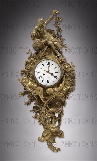 Wall Clock, c. 1750-1760. France, 18th century. Gilt bronze; overall: 116.9 x 50.8 x 27.7 cm (46 x 20 x 10 7/8 in.).