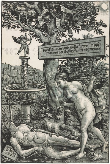 Pyramus and Thisbe, c. 1510. Hans Wechtlin (German, 1480/85-aft 1526). Chiaroscuro woodcut