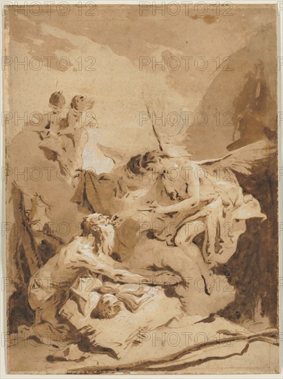 The Last Communion of St. Jerome, c. 1726. Giovanni Battista Tiepolo (Italian, 1696-1770). Pen and brown ink and brush and brown wash over traces of black chalk heightened with lead white; sheet: 55.2 x 40.8 cm (21 3/4 x 16 1/16 in.); secondary support: 55.2 x 40.8 cm (21 3/4 x 16 1/16 in.).