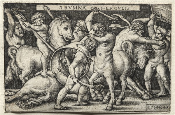 The Labors of Hercules:  Hercules Defeating the Centaurs, 1542. Hans Sebald Beham (German, 1500-1550). Engraving