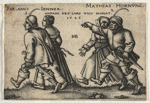 The Peasant Wedding or the Twelve Months:  1-Fabianus Jenner 2-Mathias Hornung, 1546. Hans Sebald Beham (German, 1500-1550). Engraving