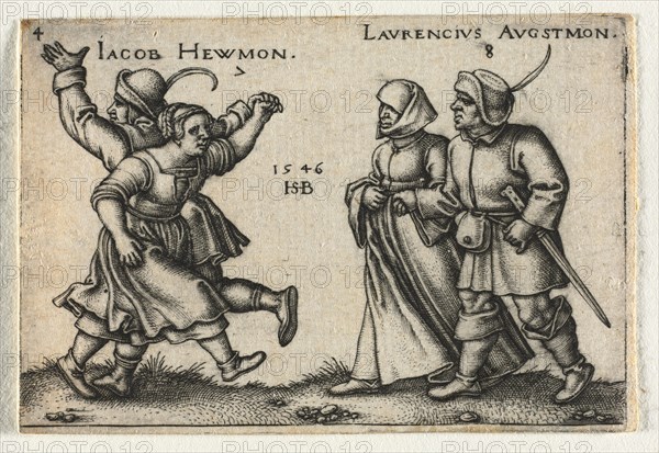 The Peasant Wedding or the Twelve Months:  7 Jacob Hewmon 8-Laurencius Augstmon, 1546. Hans Sebald Beham (German, 1500-1550). Engraving