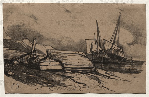 Six Marines:  Couverture, Une Grève, 1833. Eugène Isabey (French, 1803-1886). Lithograph