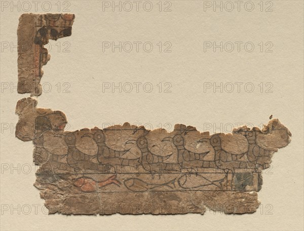Cartoon for Textile Design, 900s. Egypt, 10th century. Drawing and color on paper; overall: 9.6 x 13.1 cm (3 3/4 x 5 3/16 in.).