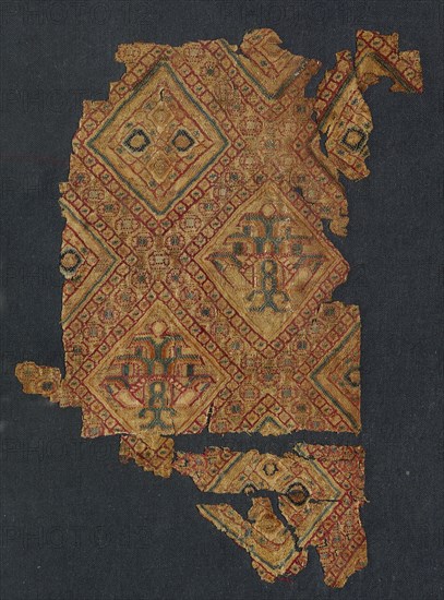 Fragment with jewel-like silk, 800s. Iraq, probably Baghdad. Plain weave, brocaded: silk; overall: 16.8 x 10.5 cm (6 5/8 x 4 1/8 in.)