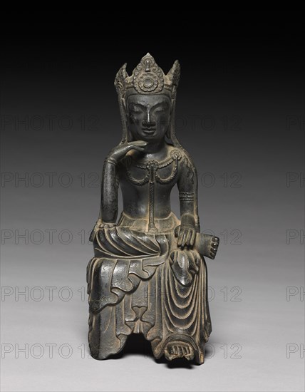 Buddha of the Future (Maitreya), late 600s. Japan, late Asuka to early Nara Period (600-710). Cast bronze, incised, with traces of gilding; overall: 45.8 cm (18 1/16 in.); figure: 39.4 cm (15 1/2 in.).