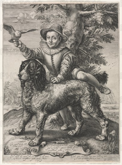 Portrait of Frederick de Vries and His Dog, 1597. Hendrick Goltzius (Dutch, 1558–1617). Engraving; sheet: 36.3 x 26.8 cm (14 5/16 x 10 9/16 in.); platemark: 36 x 26.6 cm (14 3/16 x 10 1/2 in.)
