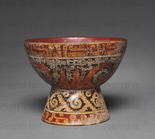 Pedestal Bowl, c. 900-1519. Mexico, Cholula?, Mixteca-Puebla Style, 10th-16th century. Earthenware with colored slips; diameter: 14.4 x 18.6 cm (5 11/16 x 7 5/16 in.); overall: 14.6 cm (5 3/4 in.).