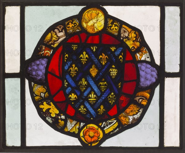 Panel, 1500s. England, 16th century. Pot-metal and white glass, silver stain; overall: 41.3 x 50.8 cm (16 1/4 x 20 in.); part 1: 39.7 x 37.8 cm (15 5/8 x 14 7/8 in.)