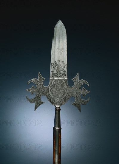 Partisan, 1729-1732. Germany, 18th century. Steel, etched, haft broken; overall: 29.1 cm (11 7/16 in.).