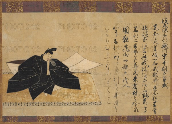 The Poet Taira No Kanemore (died AD 990), 1200s. Japan, Kamakura period (1185-1333). Section of a handscroll mounted on a hanging scroll, ink, white and slight color on paper; image: 28.5 x 46.5 cm (11 1/4 x 18 5/16 in.); overall: 108.5 x 55.9 cm (42 11/16 x 22 in.); with knobs: 108.5 x 60.8 cm (42 11/16 x 23 15/16 in.).