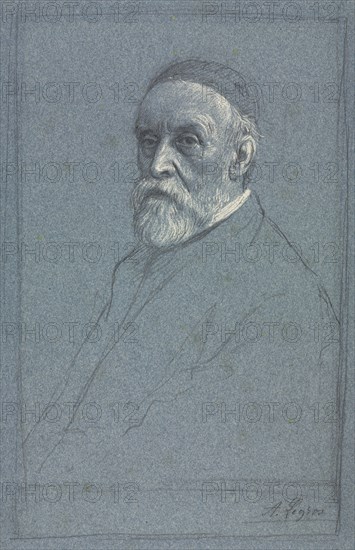 George Frederick Watts, R.A., c. 1877-1878. Alphonse Legros (French, 1837-1911). Graphite heightened with white chalk; framing lines in black chalk; sheet: 33.4 x 22 cm (13 1/8 x 8 11/16 in.); image: 28 x 18.5 cm (11 x 7 5/16 in.).