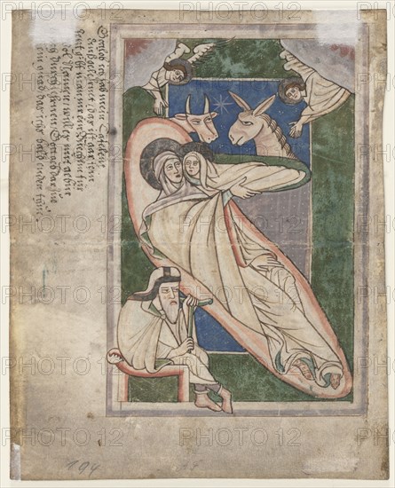 Leaf from a Psalter: Nativity (verso), early 13th Century. Germany, Bavaria (possibly Prufening or Augsburg), 13th century. Ink and tempera on parchment; sheet: 19 x 15 cm (7 1/2 x 5 7/8 in.)