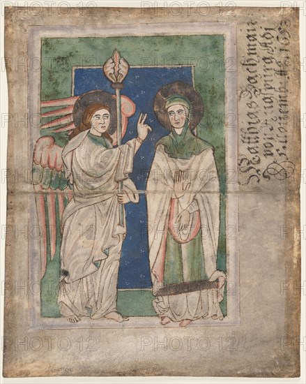 Leaf from a Psalter(?): Annunciation (recto); Leaf from a Psalter: Nativity (verso), early 13th Century. Germany, Bavaria (possibly Prufening or Augsburg), 13th century. Ink and tempera on parchment; sheet: 19 x 15 cm (7 1/2 x 5 7/8 in.)