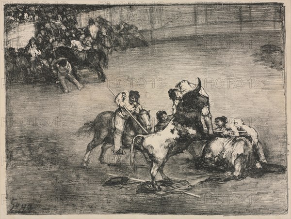 The Bulls of Bordeaux:  Picador Caught by a Bull, 1825. Francisco de Goya (Spanish, 1746-1828). Lithograph
