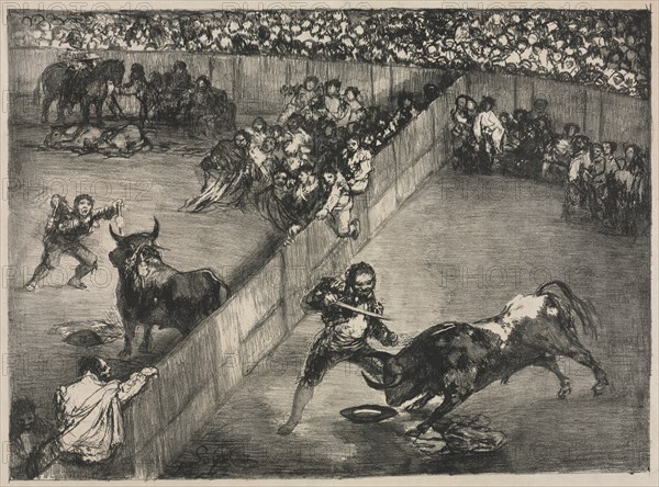 The Bulls of Bordeaux:  Bullfight in a Divided Ring, 1825. Francisco de Goya (Spanish, 1746-1828). Lithograph