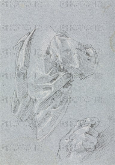 Verona Sketchbook: Drapery study with left hand (page 86), 1760. Francesco Lorenzi (Italian, 1723-1787). Black chalk with white heightening ; sheet: 32 x 23 cm (12 5/8 x 9 1/16 in.).