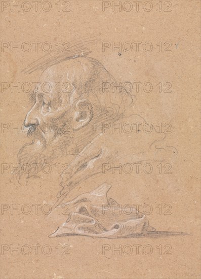 Verona Sketchbook: Monk in profile with drapery (page 87), 1760. Francesco Lorenzi (Italian, 1723-1787). Black chalk with white heightening ; sheet: 32 x 23 cm (12 5/8 x 9 1/16 in.).