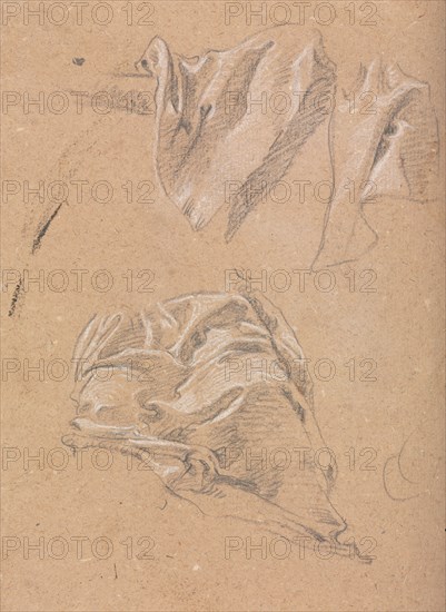 Verona Sketchbook: Drapery studies (page 90), 1760. Francesco Lorenzi (Italian, 1723-1787). Black chalk with white heightening ; sheet: 32 x 23 cm (12 5/8 x 9 1/16 in.).