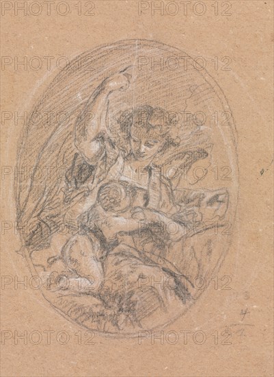 Verona Sketchbook: Figure with child in roundel (page 67), 1760. Francesco Lorenzi (Italian, 1723-1787). Black chalk with white heightening; sheet: 32 x 23 cm (12 5/8 x 9 1/16 in.).