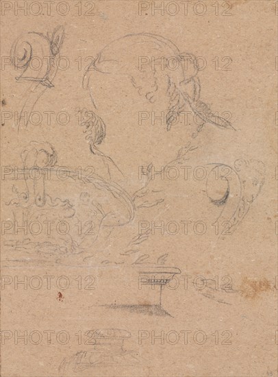 Verona Sketchbook: Architectural motifs with female head (page 45), 1760. Francesco Lorenzi (Italian, 1723-1787). Black chalk with white heightening ; sheet: 32 x 23 cm (12 5/8 x 9 1/16 in.).